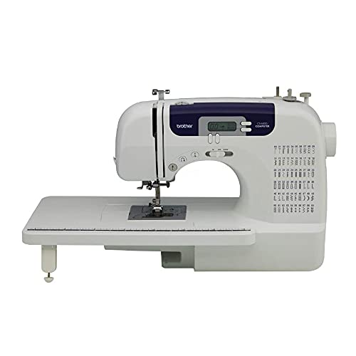 Brother Sewing and Quilting Machine, CS6000i, 60 Built-in Stitches, 2.0' LCD Display, Wide Table, 9 Included Sewing Feet, Beige/Blue