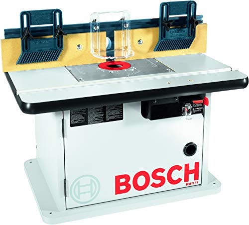 BOSCH RA1171 25-1/2 in. x 15-7/8 in. Benchtop Laminated MDF Top Cabinet Style Router Table with 2 Dust Collection Ports, Blue