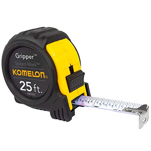 Komelon SM5425 Speed Mark Gripper Acrylic Coated Steel Blade Measuring Tape, 1-Inch X 25Ft , White