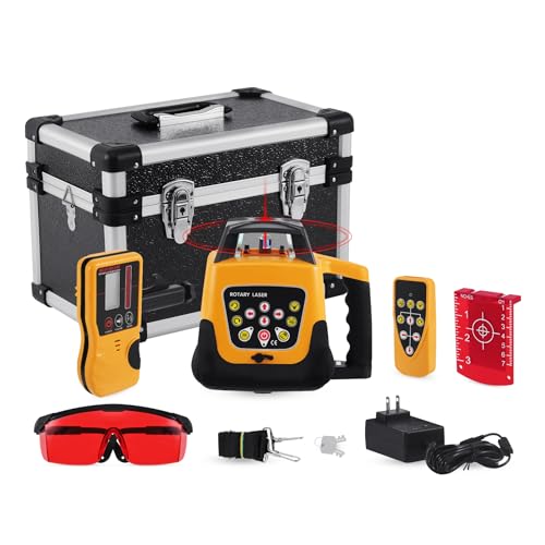 Iglobalbuy Automatic Self-Leveling Rotary Laser Rotating Horizontal & Vertical Laser Level Kit 500M w/Remote Control + Receiver, Leveling Transit Laser Level Red Beam for Construction (Rotary Laser)