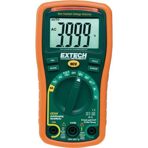 Extech EX330 Autoranging Mini Multimeter with NCV and Type K Temperature, orange and green