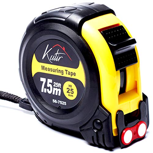 Kutir 25-Ft Tape Measure with Magnetic Hooks, Fraction Markings, Retractable, Both Side Ruler, Shock Absorbent Rubber Case