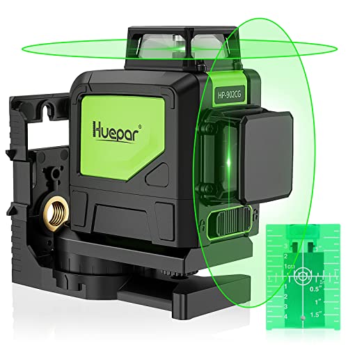 Huepar 902CG Cross Line Laser Level 2x360° Self-Leveling Laser Leveler, 2D Green Cross Line Lazer Level with Pulse Mode, Switchable Horizontal and Vertical, Magnetic Pivoting Base Included