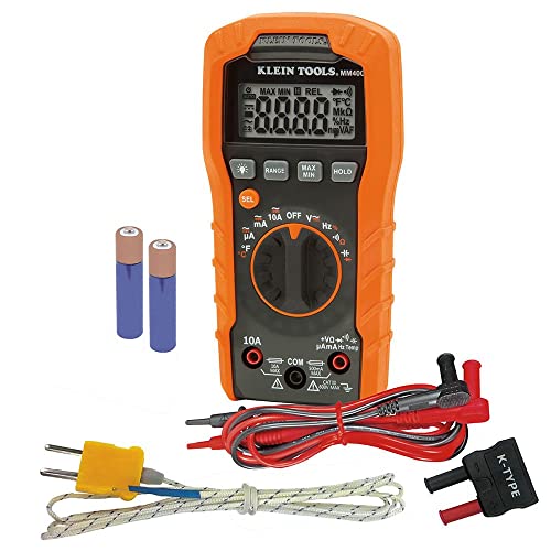 Klein Tools MM400 Multimeter, Digital Auto Ranging, AC/DC Voltage, Current, Capacitance, Frequency, Duty-Cycle, Diode, Continuity, Temp 600V